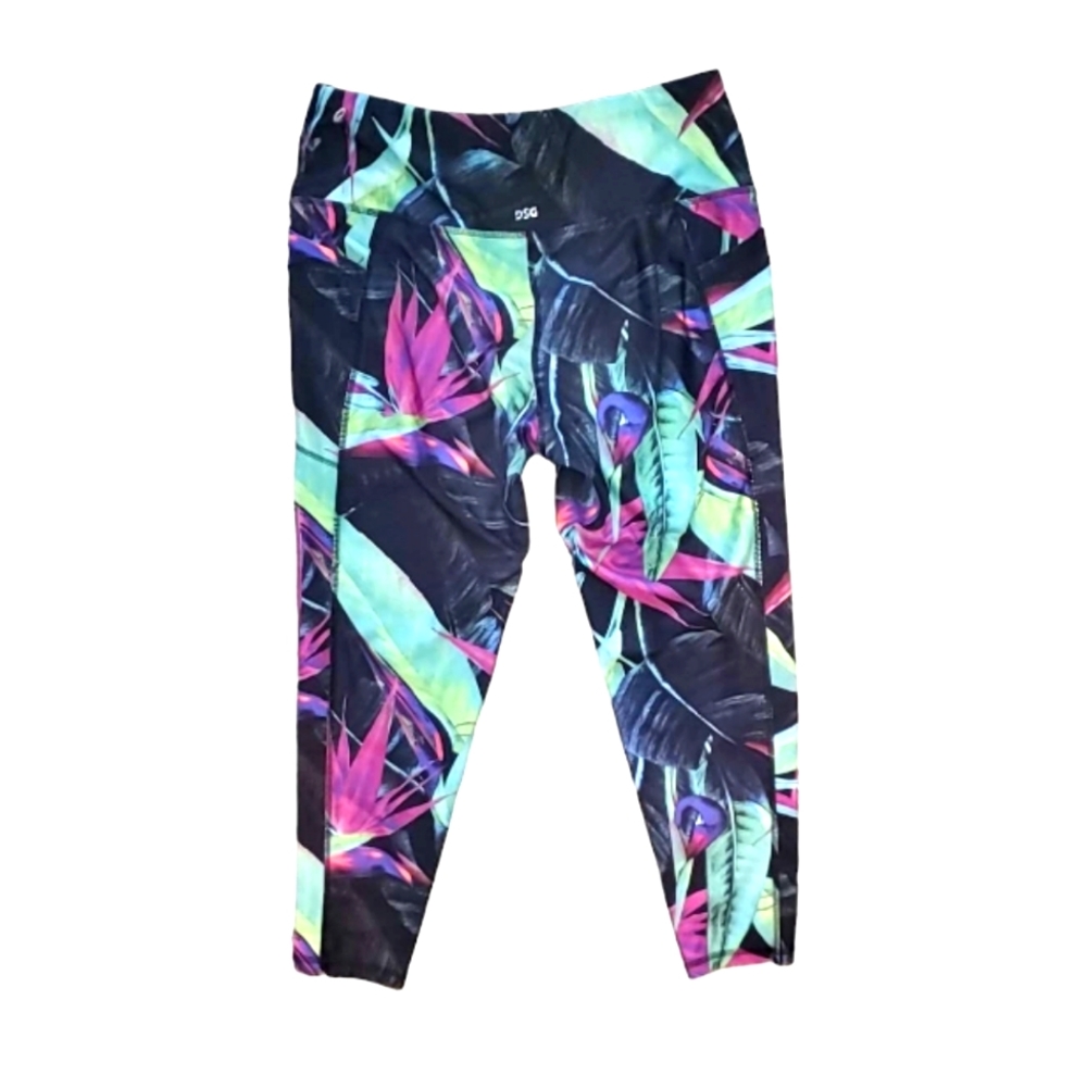 DSG Womens Bodycon Performance 7/8 Leggings  Bright Tropical Geometric Design - Picture 2 of 6